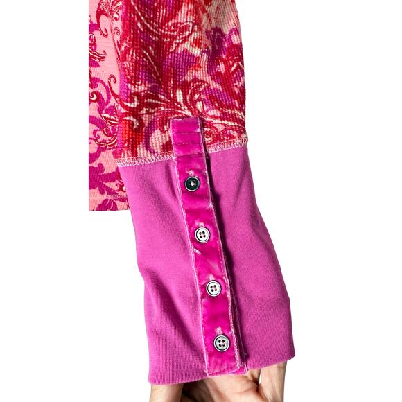 Sundance Women's Crewneck Waffle Thermal Long Sleeve Shirt Colorful Button Cuffs - Picture 5 of 7